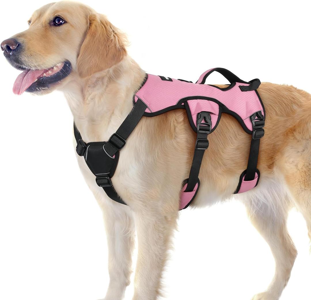 rabbitgoo Escape Proof Dog Harness Large Dogs, Soft Padded Full Body Pet Harness, Reflective Adjustable No Pull Vest with Lift Handle and Leash Clip for Walking Hiking Training, Light Pink, L (Large (Pack of 1))