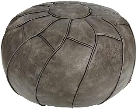 Thgonwid Round Unstuffed Pouf Cover, Leather Foot Stool Ottoman with Storage, Bean Bag Floor Chair, Multi Functional Footrest for Living Room, Bedroom or Balcony (Deep Gray)