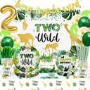 Two Wild Birthday Decorations Tableware, Safari Jungle Theme 2nd Party Supplies Include Banner, Backdrop, Plates, Cups, Napkin, Tablecloth, Balloons, Cutlery, for 2 Years Old Birthday