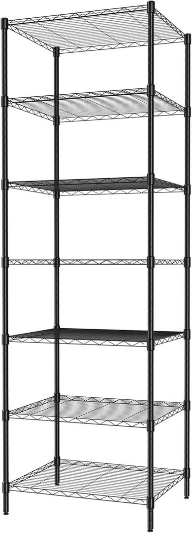 Finnhomy Heavy Duty 7 Tier Wire Shelving, 24x24x72 inches 7 Shelves Storage Rack with Thicken Steel Tube, Pantry Shelves for Storage, Adjustable Metal Shelf Unit, NSF Certified, Black