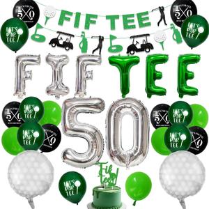 50th Birthday Decorations, Golf Themed 50th Birthday Party Decorations Gifts for Men Him with 50 Number Balloons,Fiftee Birthday Banner, Cake Topper