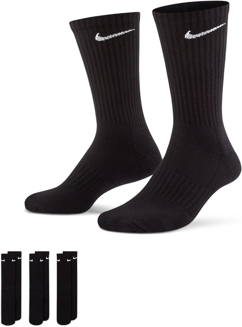 Nike Unisex Adult Everyday Cushioned Training Crew Socks (3 Pairs) (Small, Black/White)