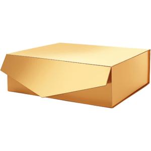 PACKHOME St.Patrick's Day Large Gift Box with Lid 13.5x9x4.1 Inches, Sturdy Collapsible Gift Box with Magnetic Closure for Gift Packaging (Glossy Gold)