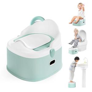 3-in-1 Toddler Potty Training Toilet & Detachable Training Seat & Sturdy Step Stool, Larger Potty Chair for Boy & Girl with Comfortable Backrest, Armrests, Splash Guard (Green)