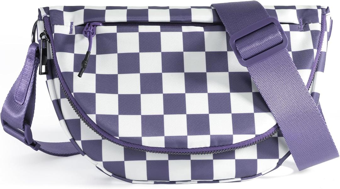 MEISEY Checkered Crossbody Messenger Bag, Black and White Pattern, Adjustable Shoulder Strap