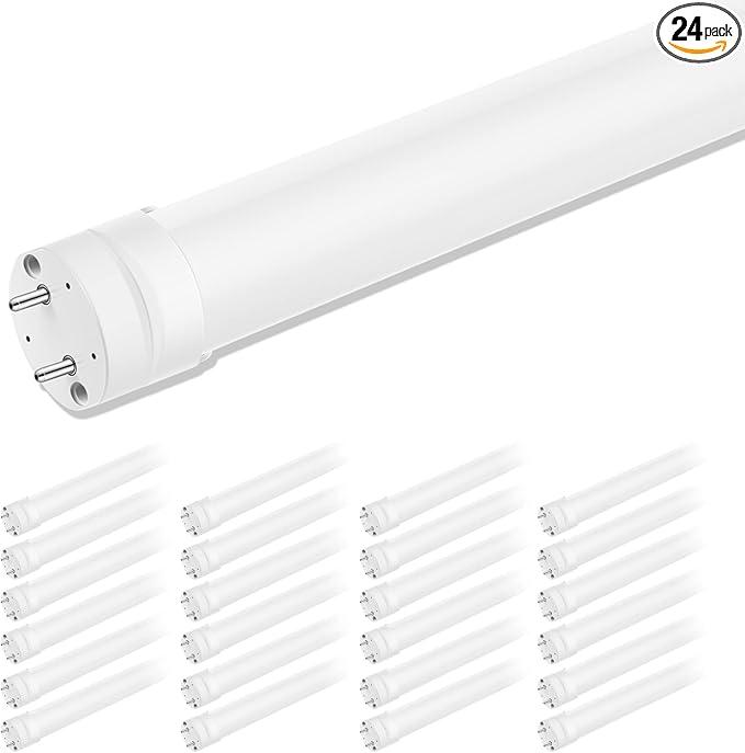 24 Pack T8 LED Bulbs 4FT, 6000K Daylight White, 40W Equivalent, Ballast Bypass, Dual Ended Type B Light Tube, LED Fluorescent Tube Replacement T8 T12, Non-dimmable