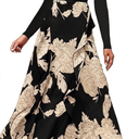 BTFBM Womens Floral Maxi Dress Fall 2025 Casual Crewneck Long Sleeve Ruffle Flowy Cocktail Wedding Guest Dresses(White Floral Black, X-Large)