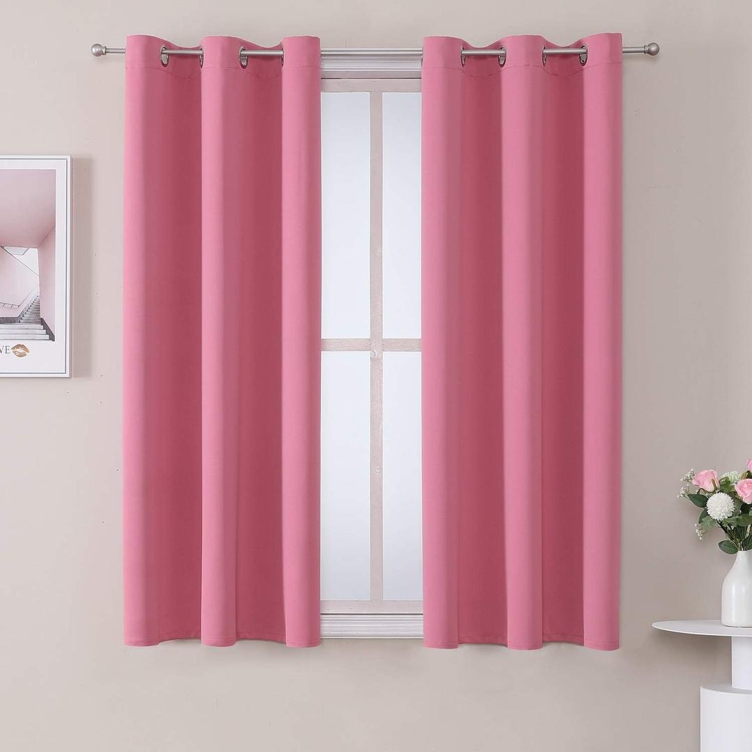 ChrisDowa Grommet Room Darkening Curtains for Bedroom and Living Room - 2 Panels Set Thermal Insulated Blackout Curtains (Pink, 38W x 45L)