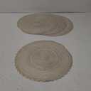 SHACOS Round Placemats Set of 4 Boho Braided Border Place Mats for Dining Tables Wedding Holiday Party (Ivory Bordered, 4)