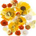 Nezyo 30 Pack Flower and Butterfly DIY Decorations Set 18 Pcs Flower Heads 12 Pcs 3D Butterfly Flat Back Roses Yellow Sunflower Heads for Grad Hats Wedding Baby Shower Home Decor(Yellow, Orange)