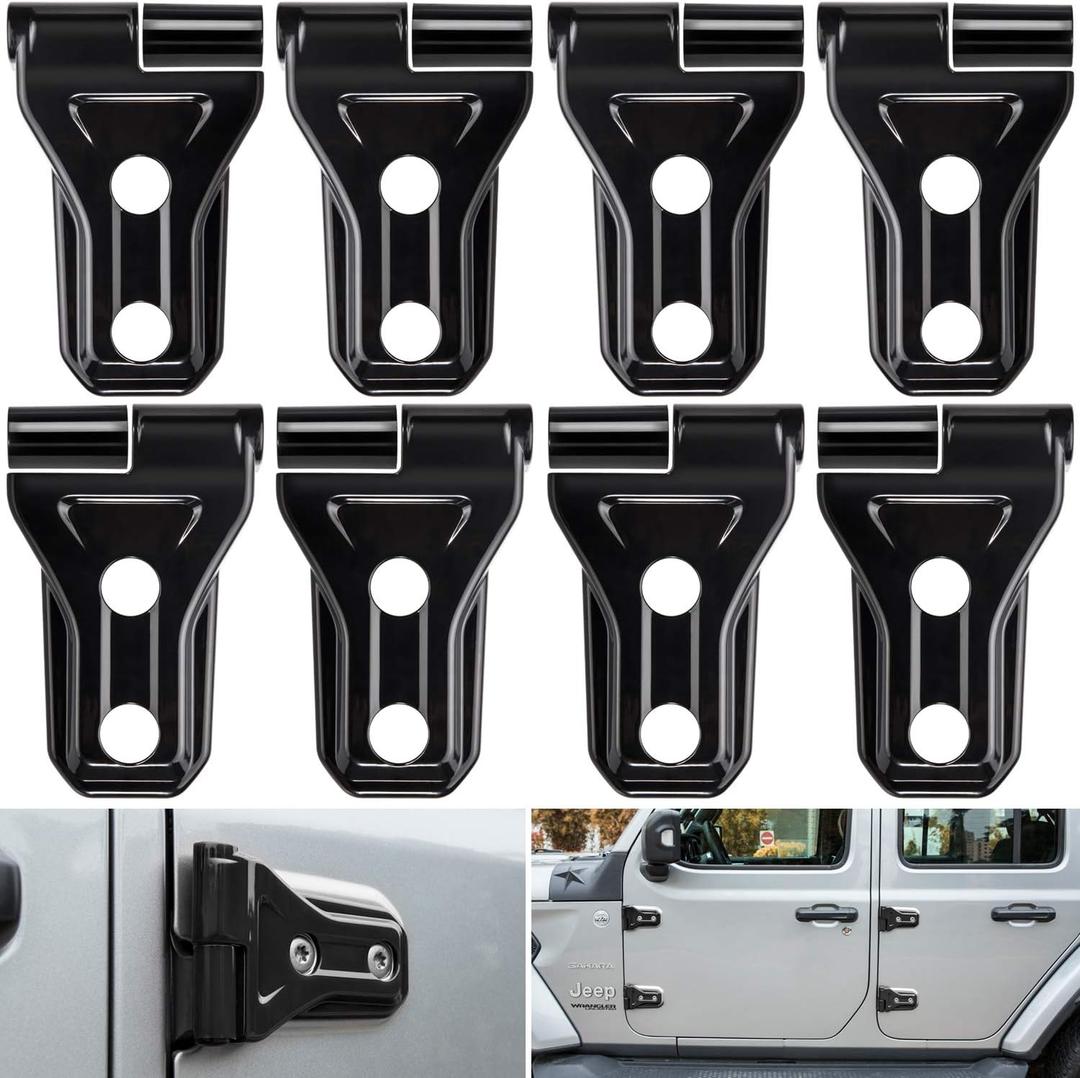 Door Hinge Cover Trim Exterior Accessories Decoration for 2018-2025 Jeep Wrangler JL JLU Sport Sahara Freedom Rubicon Unlimited & Gladiator JT 2-Door and 4-Door (Black 8PCS)