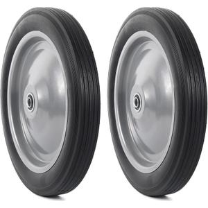 AR-PRO 12 x 1.75 Flat Free Solid Rubber Wheel Assemblies (2-Pack) - With Ball Bearings and 1/2 Bore Hole Diameter, 2.24" Centered Hub - Heavy-Duty Solid Rubber Wheels 176 lbs Load Capacity