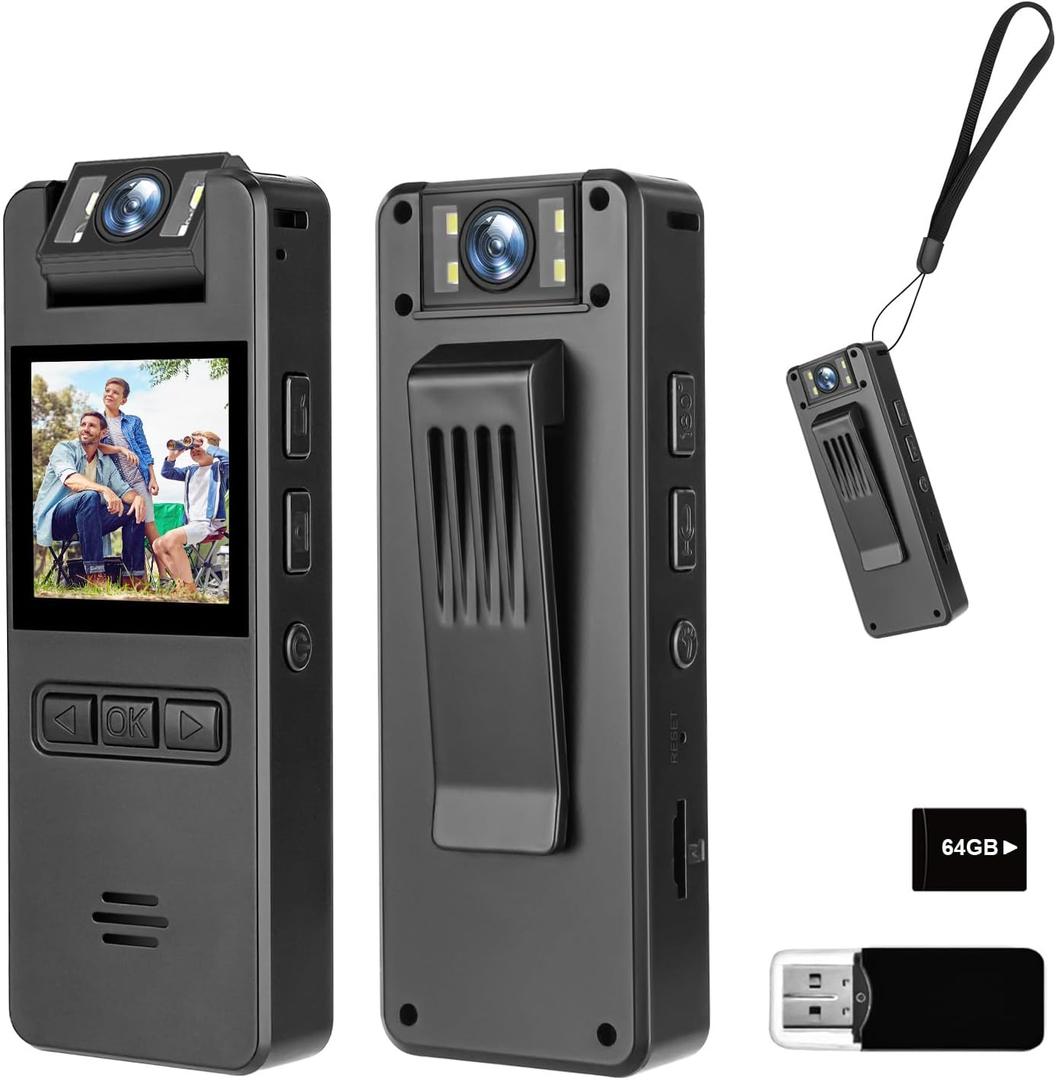 64GB Mini Body Cam,1080P Video Camera with 180 Rotating Lens,120 Wide Angle,Audio and Video Recording, Portable Compact Personal Camera Personal Civilians, Police Law Enforcement