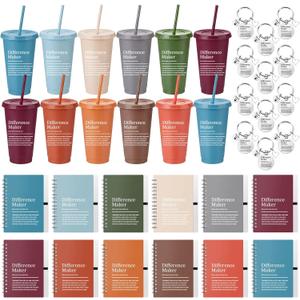 Teenyyou 72 Pcs 72 Pcs Difference Maker Employee Appreciation Gifts 24 oz Tumblers with Spiral Notebooks and Keychains Thank You Gifts Bulk for Teacher Nurse Coworker Leader (Cool Neutral)