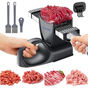 Manual Meat Slicer for Fresh Raw Meat (with Steady Grip), Meal Prep, Adjustable Thickness 2mm or 4mm, 17 Blades get 18 Meat Slices, Meat Cleavers can be Sliced, Striped, Diced -Black