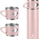 Stainless Steel Thermo 700ml/23.7oz Vacuum Insulated Bottle with Cup for Coffee Hot drink and Cold drink water flask.(Pink,Set)