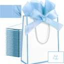 Ethhqu 12 Pack Small Gift Bags with Handles Include Tissue Papers & Cards, 9x7x3.15'' Thank You Gift Bags for Birthday, Baby Shower, Wedding, Bridesmaids, Anniversary, Mothers Day (White and Blue)