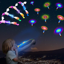 WELLVO 30 Pack Rocket Helicopter with LED Lights 30 Launchers + 30 Glow Rocket Helicopters Glow in The Dark Party Supplies Flying Outdoor Toys Party Favors for Kids 4-12