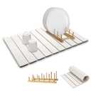 Large Stone Dish Drying Mat for Kitchen Counter,Equipped Dish Rack, Diatomaceous Earth Material, Foldable and Super Absorbent Dish Drying Pad Suitable for Tableware, Bottles and Cup (White, 24×16 IN)