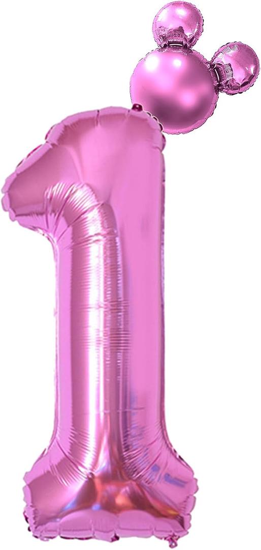 40 inch Hot Pink Number 1 Balloon & Mini Mouse Head Balloon 1st Birthday Party Decoration Balloons Cartoon Mouse Birthday Party Supplies Princess Birthday Party Decorations Supplies