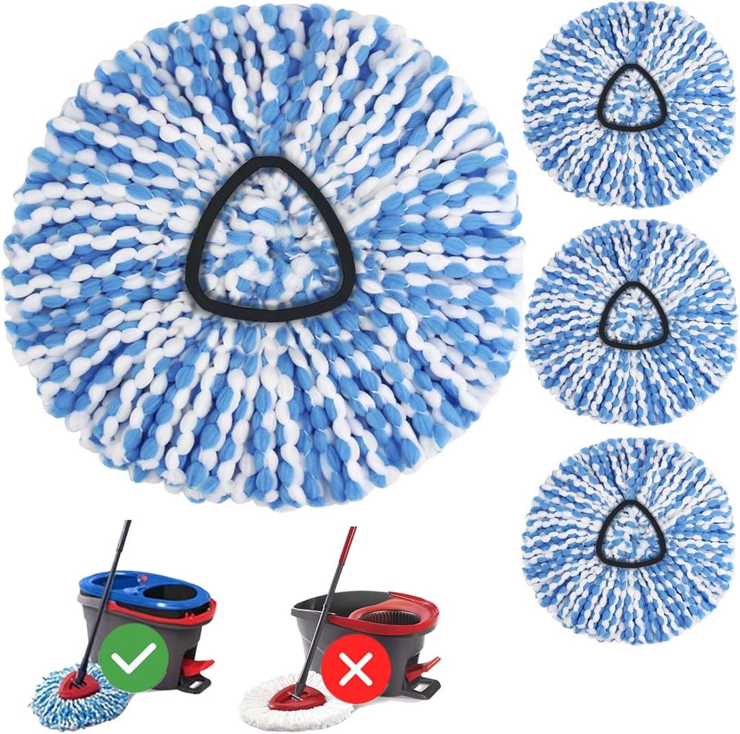 4 Pack Spin Mop Head Replacement for O Cedar RinseClean Spin Mop Refill, Mop Replace Head for Only 2-Tank System, Fluffy Microfiber, Machine Washable (Blue)