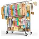 Heavy Duty Clothes Rack Load 1060LBS, Four Rods Rolling Clothing Racks for Hanging Clothes, Rolling Garment Rack With Sturdy Wheels Shelves Hooks, Portable & Adjustable Commercial Garment Rack, Silver