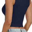 ANRABESS Women's Crop Tank Tops High Neck Sleeveless Ribbed Fitted Shirts (Black)