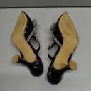 Susanny Women's Closed Toe Rhinstone Wedding Low Heel Slingback Clear Kitten Heels,Adjustable Strap Pointed Toe Bow Pumps High Heeled Prom Dress Shoes (7, Patentblack)