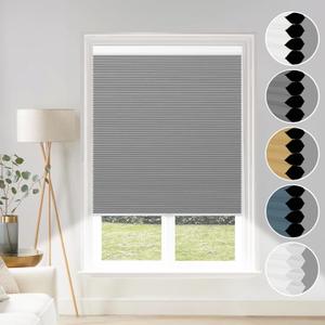Window Shades Cordless Cellular Blinds Blackout Fabric Blind Honeycomb Shades Grey-White, 36x64 inch