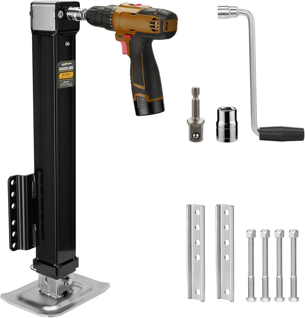 8000 lbs A-Frame Trailer Jack, Heavy Duty Trailer Tongue Jack for RV and Utility Trailer, 20-24V Cordless Drill Compatible, 5-Level Adjustable Drop Leg with 4.7 to 33.4-Inch Lift Range, Black