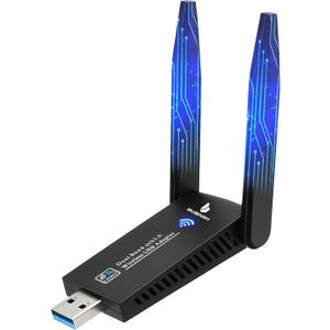 WiFi Adapter for Desktop PC,USB WiFi Adapter,1300Mbps Dual 5Dbi Antennas,Support 2.4G&5G Network,802.11AC Compliant,USB 3.0,Support Win10/8/7/XP, Mac