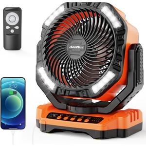 40000mAh Battery Powered Camping Fan, 136Hrs Cooling, Rechargeable Fan High Velocity, Auto 45/90 Oscillation, Remote & Timer Battery Operated for Car Travel RV Garage Patio Hurricane Emergency (D13-Orange)