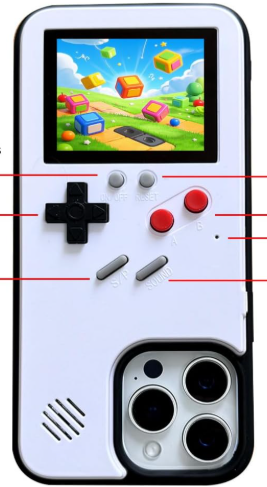 for iPhone 16 Pro Max Case Gamer Design Retro Video Game Playable Phone Cover, Classic Creative Birthday Gifts, Shockproof Funny Case for iPhone, White