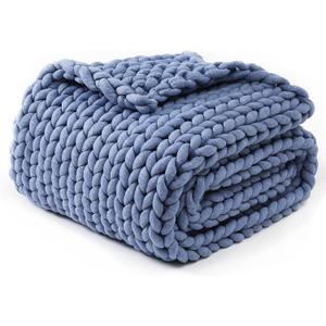 YnM Chunky Throw Blanket, Medium-Weight, Hand Knitted, Skin Friendly, Ventilated and Breathable, Machine Washable, Home Dcor Piece for Couch, Sofa and Bed (Cerulean Blue, 50x70 Inch) (50 x 70 Inch)