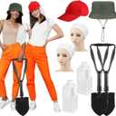 Lasnten 8 Pcs Halloween Couple Costume for Adults Prisoner Costume Accessories Include Shovel Hat Kettle Square Towel for Comedy Movie Cosplay Party Dress up
