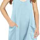 Nirovien Girls Sleeveless Jumpsuits Spaghetti Strap Romper Halter Long Pants with Pockets (Blue)