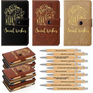 Tenceur 12 Sets Social Worker Appreciation Gifts Bulk Thank You Graduation Gifts for MSW BSW DSW A6 PU Leather Inspirational Notebook with Bamboo Pen Office Supplies (Stylish Style,Mix Color)