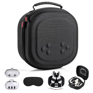 Hard Carrying Case for Meta Quest 3S/Quest 3/Vision Pro, Hard Shell Travel Case Compatible with VR Headset, Touch Controllers and Other Accessories, Space Saving Design for Travel and Home Storage (Black)