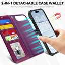 TUCCH Detachable Case Wallet for iPhone Air (6.5") 2025, Wrist Strap | 4 Card Slots RFID Blocking | Wireless Charging | Stand | 2-in-1 Magnetic | PU Leather | Shockproof Folio Cover | Plum Purple