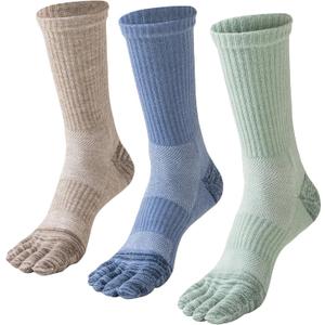 Merino Wool Toe Socks For Hiking Men&Women Thermal Winter Warm Boot Work Cushion Five Finger Socks 3 Pairs (Large, Light)