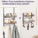 SWTYMIKI Over Door Hat Organizer - 3 Tier Wall Mounted Hat Rack with 2 Adjustable Metal Basket and 3 Hooks, Hanging Baseball Cap Organizer Storage Holds up to 29 Caps for Door, Bedroom, Closet
