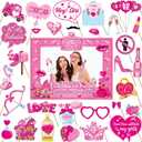HOWAF Glitter Galentiness Day Photo Booth Props Kit, 1 Happy Galentines Day Photo Booth Frame with 30pcs Galentines Day Selfie Props Kit, Girls Valentines Day Party Decorations Photo Props