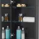 Fundin Medicine Cabinet 14 x 24 inches Mirror Size, Recessed or Surface Mount, Black Aluminum Bathroom Wall Cabinet with Mirror and Adjustable Shelves.