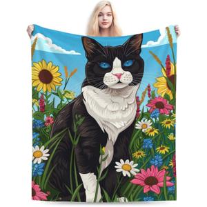 Cute Tuxedo Cat Blanket 50"x60", Cute Black and White Cat Throw Blankets, Gifts for Women Girls Kids, Soft Lightweight Fleece for Sofa Room Couch Bed Travel Modern Decor