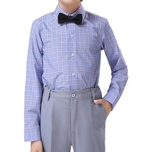 Boy Long Sleeve Dress Shirts for Teens, Toddler Boys Kids Collared Button Down Uniform Shirt, Size 2T-20 (8, Blue/Yellow Small Plaid)
