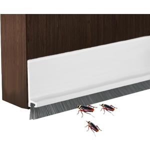 Door Draft Stopper with Brush Reduce Noise, 39" Rubber Door Sweep Breeze Blocker, Adjustable Under Door Draft Stoppers, Soundproofing for Doors, Door Seal - White