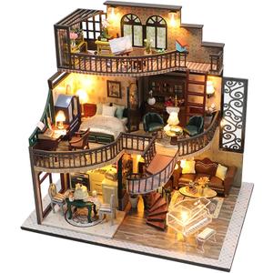 Lannso DIY Dollhouse Miniature Kit, Doll House Kit with Dust Proof Cover and Music Box, Mini Wooden Dollhouse Toys for Adult Gift(M2132)