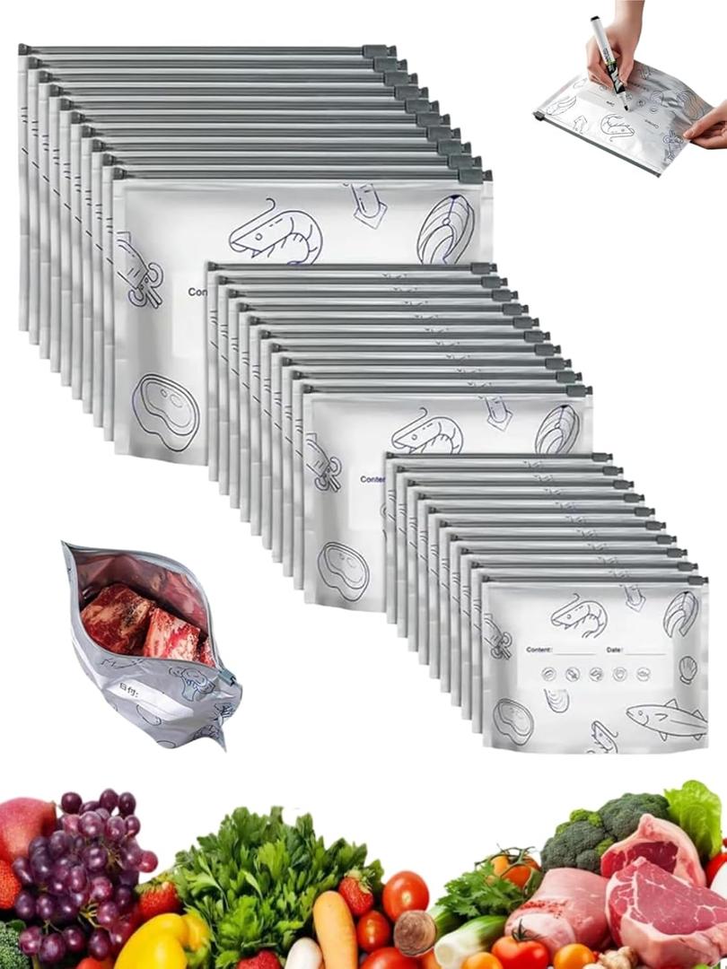 30 Pcs Reusable Aluminum Foil Sealable Storage Bags, Leakproof Zipper Pouches for Snacks, Freezer Storage & Household Organization, Durable & Multi-Purpose