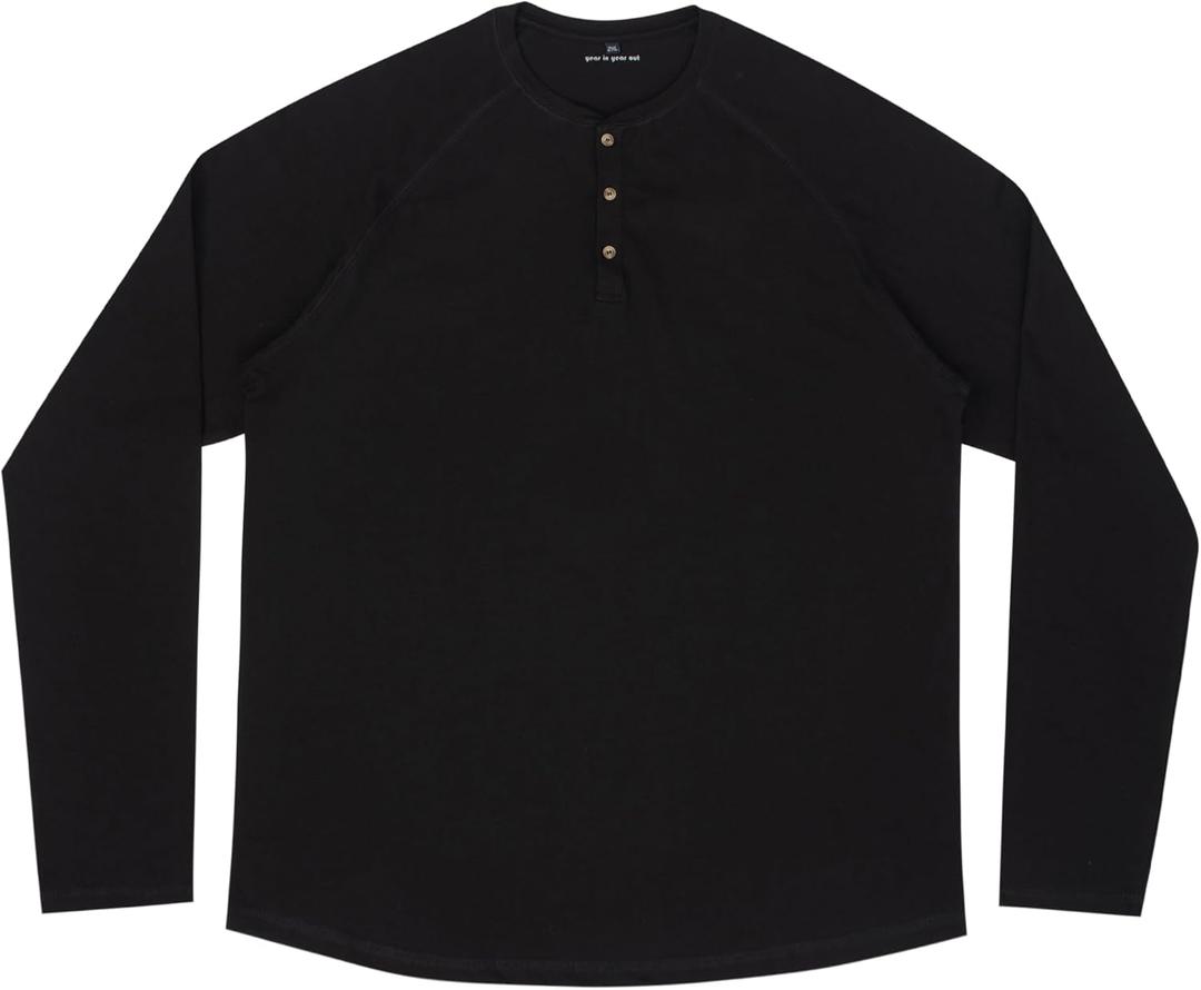 Year In Year Out Big and Tall Henley Shirts for Men Cotton Long Sleeve T Shirts for Men from 2XL(T) to 6XL(T) (Black, XXXL)