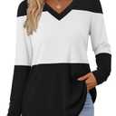 KISSMODA Fall Shirts For Women 2025 Tunics Or Tops To Wear With Leggings Blouses For Women Business Casual V Neck T Shirts White Color Block Tops Work Clothes White S